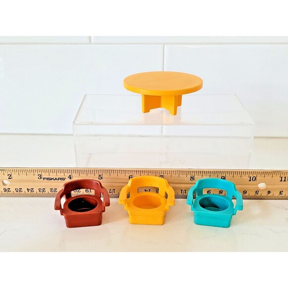 Vintage Fisher Price Little People Yellow Round Table With 3 Chairs Mixed Lot - Picture 5 of 9